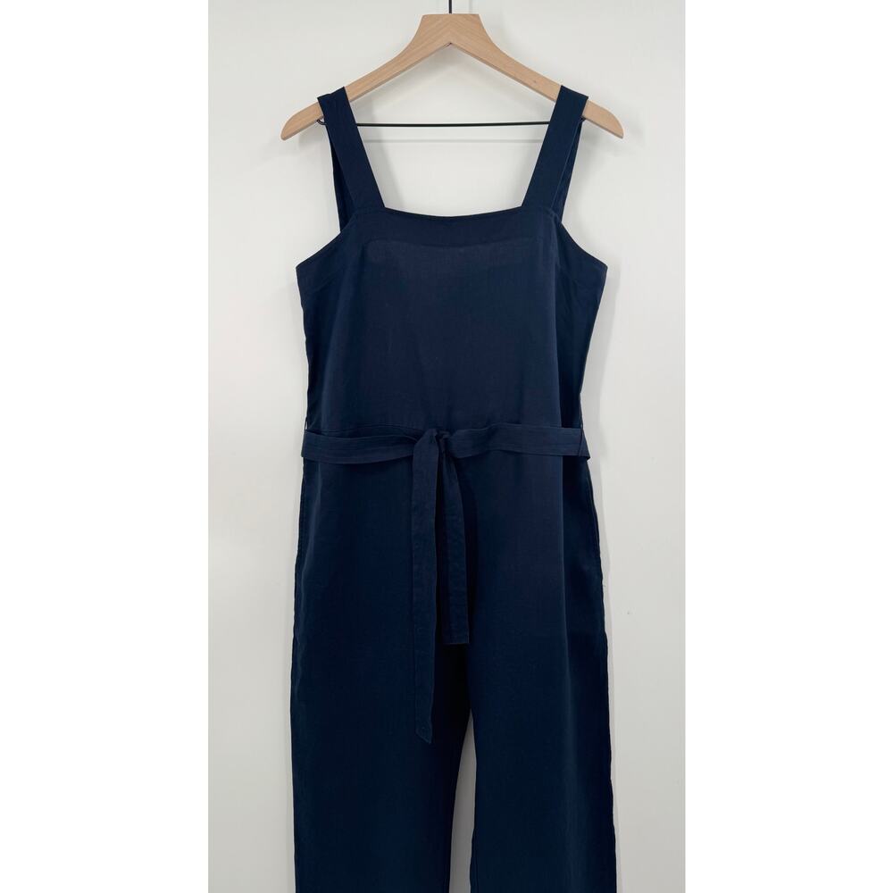 Quince Navy Linen Square Neck Jumpsuit Sleeveless Pantsuit One Piece M - Picture 2 of 9